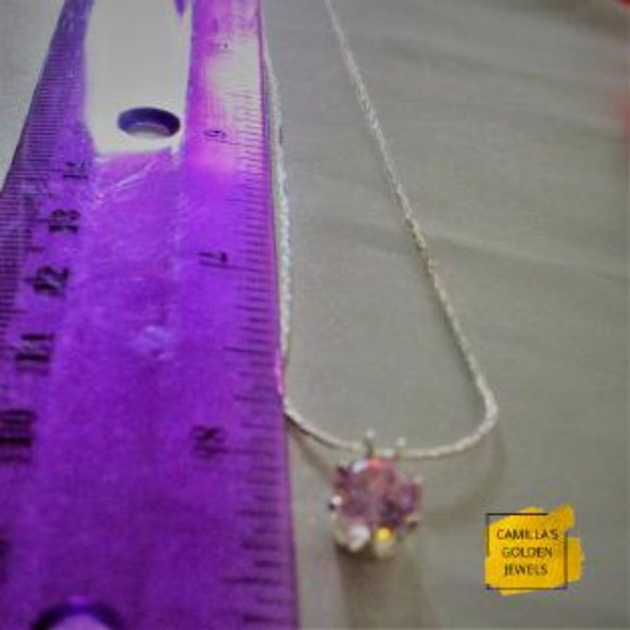Pink Solitaire Cubic Zirconia Necklace - Picture 7 of 8
